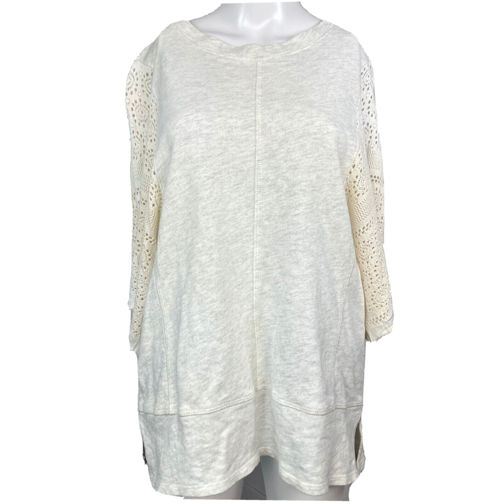 Anthropologie AKEMI + KIN‎ Shirt Women Sz S Ivory White Crochet Sleeve Tunic Top